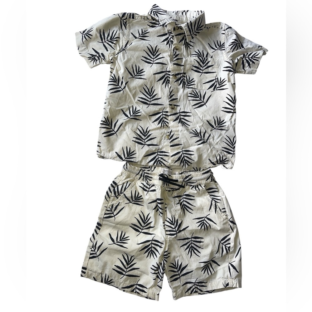 Trestles Supply Co Bits Tropical Leaf Kids Set in Black and Cream Size 6